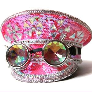 Pink Sequin Embellished Hat with Goggles